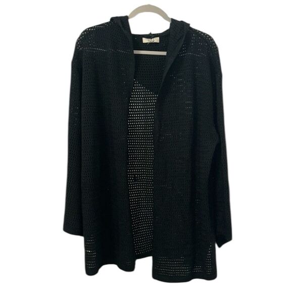Elan Black Crotchet Hoodie Open Front Cardigan(Size Large) - Picture 3 of 7